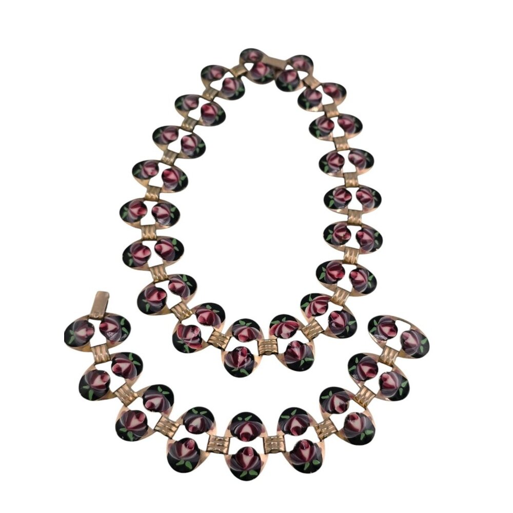 Vintage Enameled Necklace And Bracelet Set (A7108)